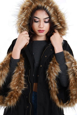 Oversized Sleeve Fur Parka Coat