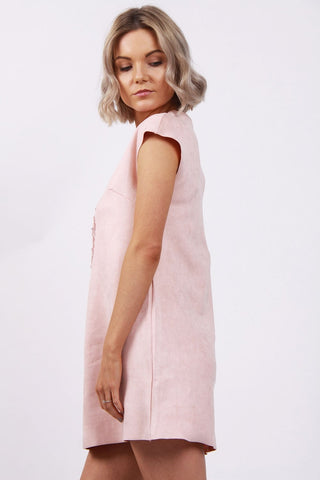 Faux Suede A- Line Swing  60's Style Capped Beaded Neck Sleeve Dress