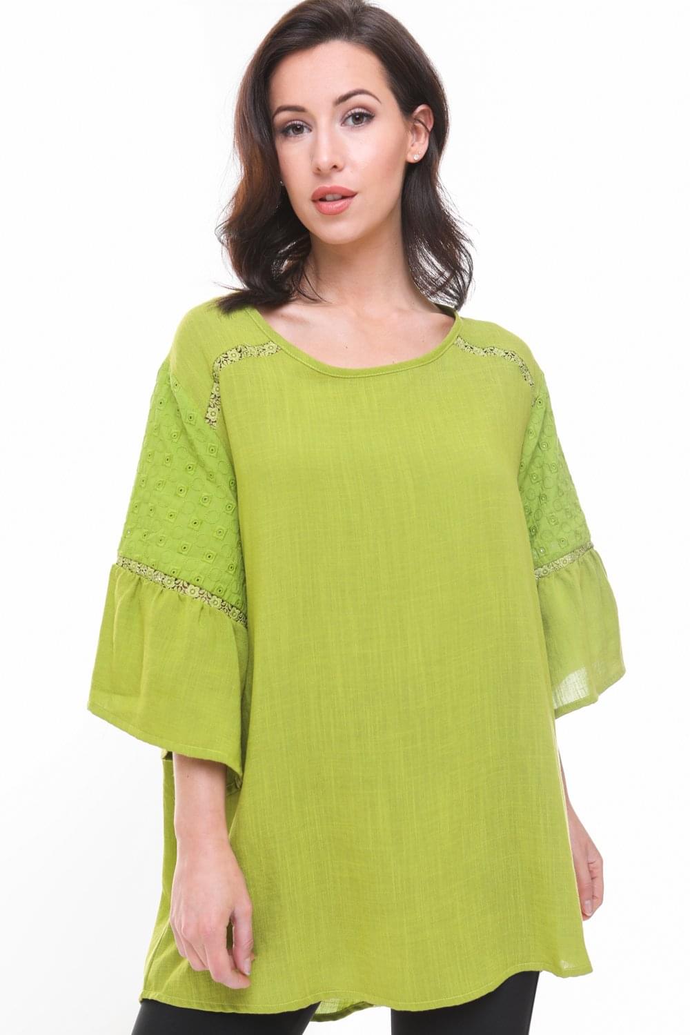 Floaty Flare Sleeve Lace Detail Oversized Top