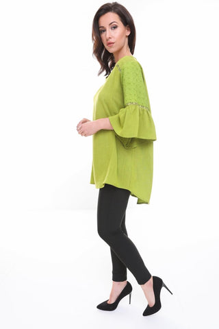 Floaty Flare Sleeve Lace Detail Oversized Top