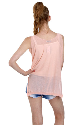 Fashion Illustration Print Sleeveless Knitted Top With Side Split in Pink