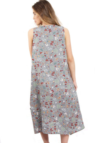 Grey Flower Print Drawstring Oversized Dress