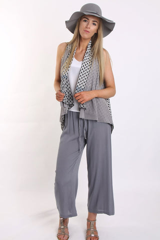 Geometric Print Waterfall Chiffon Waistcoat
