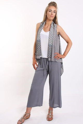 Geometric Print Waterfall Chiffon Waistcoat