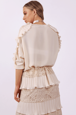 Lace Pleated Ruffle Maxi Skirt and Blouse Top Co-Ord Set