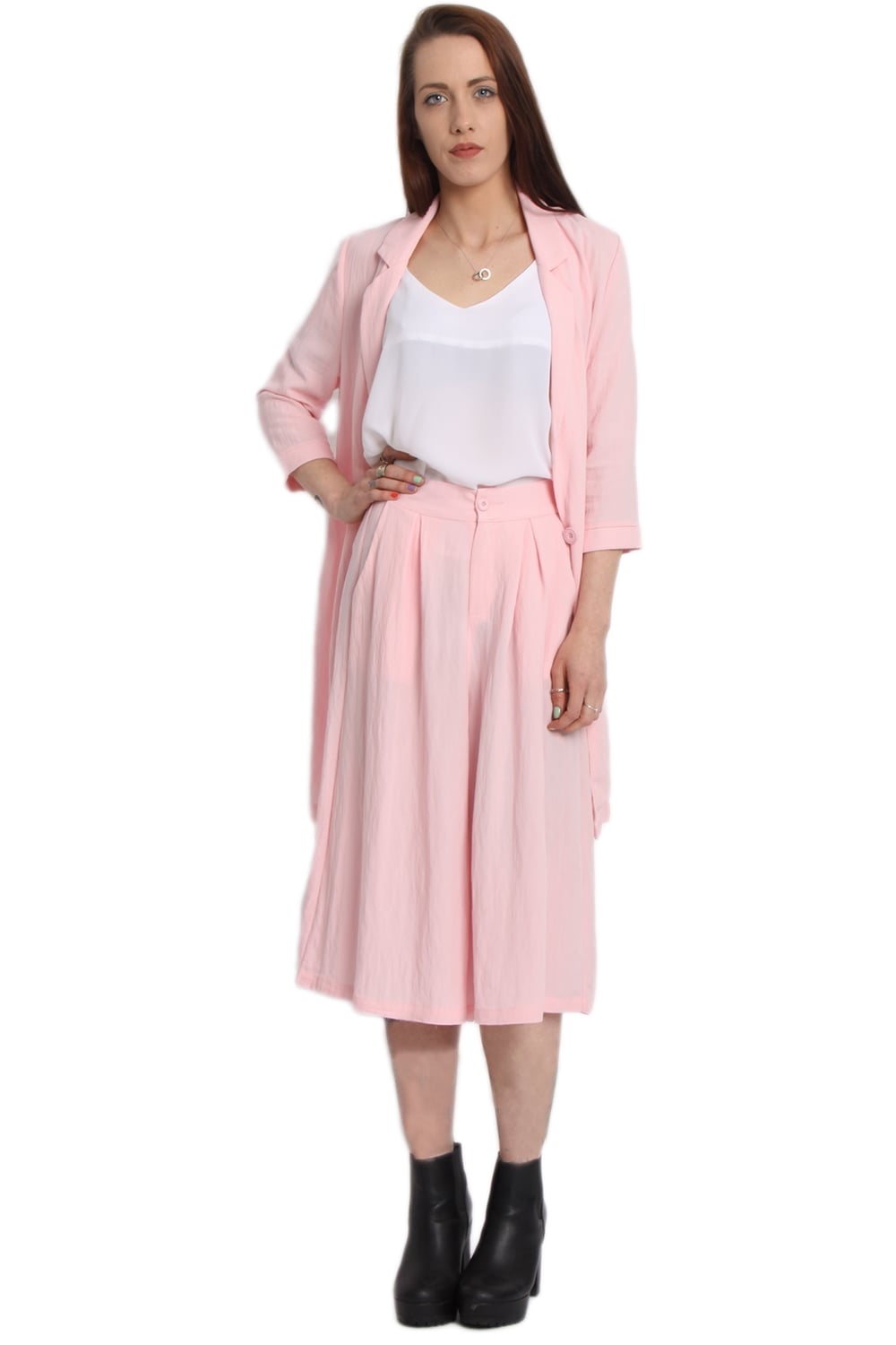 Linen Matching Longline Blazer and Culotte Co-Ord Set