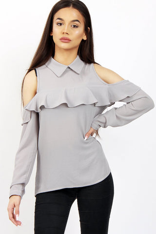 Long Sleeves Cold Shoulder Blouse Top