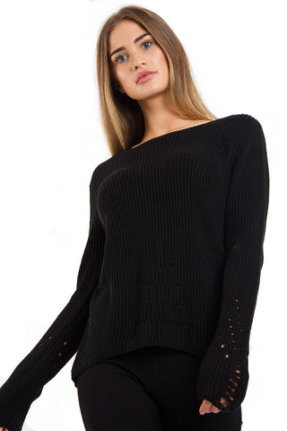 Longline Knit Jumper with Hole Sleeves Detail