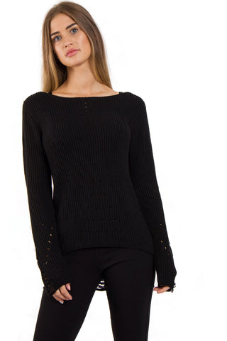 Longline Knit Jumper with Hole Sleeves Detail