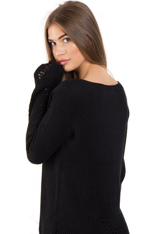Longline Knit Jumper with Hole Sleeves Detail