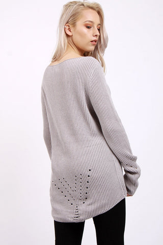 Longline Knit Jumper with Hole Sleeves Detail