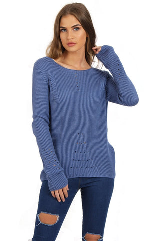 Longline Knit Jumper with Hole Sleeves Detail
