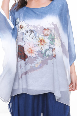 Mixed Flowers Print Watercolour Paint Design Floaty Batwing Top