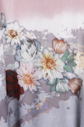 Mixed Flowers Print Watercolour Paint Design Floaty Batwing Top