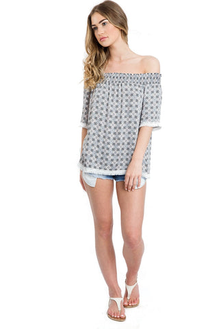 Off Shoulder Floral Print Fringed Top