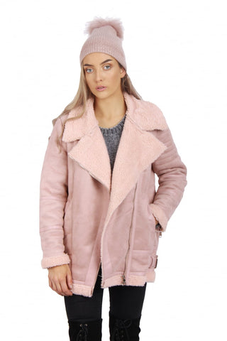 Oversized Faux Suede Faux Fur Shearling Jacket Coat