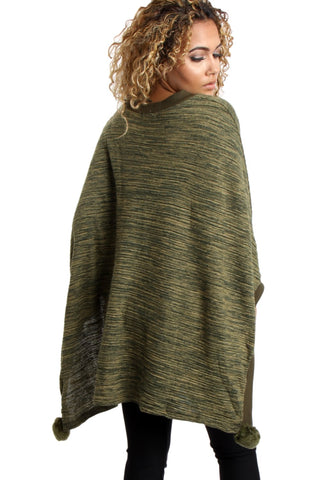 Oversized Pom Pom Poncho Top
