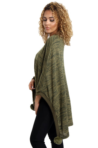 Oversized Pom Pom Poncho Top