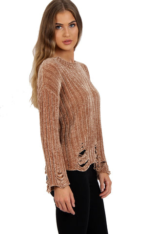 Oversized Soft Chenille Distressed Jumper
