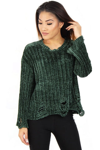 Oversized Soft Chenille Distressed Jumper