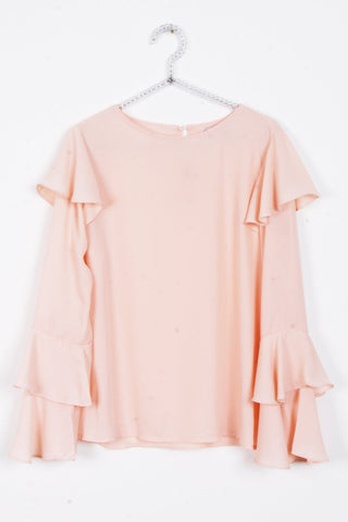 Round Neck Ruffle Layered Sleeve Blouse Top