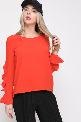 V Neck Ruffle Waterfall Sleeve Blouse Top