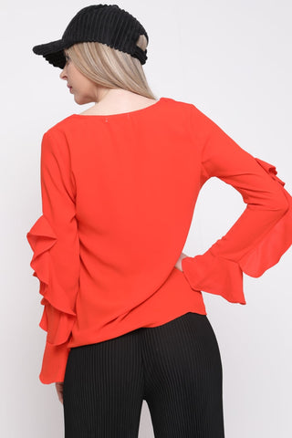 V Neck Ruffle Waterfall Sleeve Blouse Top