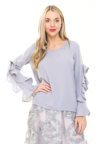 V Neck Ruffle Waterfall Sleeve Blouse Top