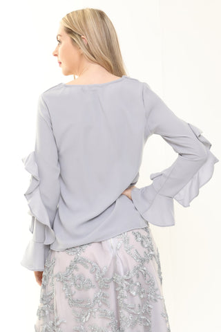 V Neck Ruffle Waterfall Sleeve Blouse Top