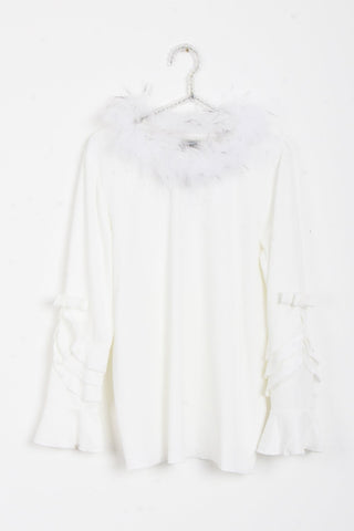 Ruffle Bow Detail Bell Sleeve Fur Trim Collar Knitted Jumper