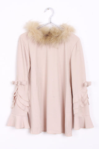 Ruffle Bow Detail Bell Sleeve Fur Trim Collar Knitted Jumper