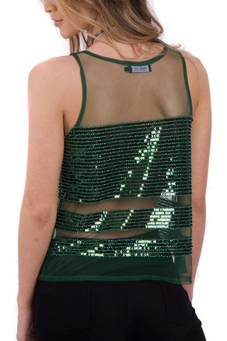 Sequin Embellished Mesh Top