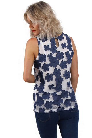 Sleeveless Floral Mesh Overlay Vest Top