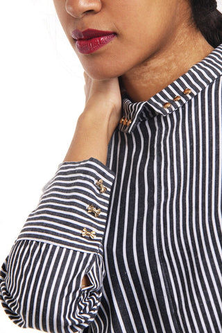 Striped Asymmetric Bow and Stud Shirt