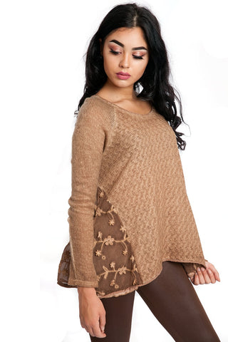 Swing Top With Floral Embroidered Side Panels