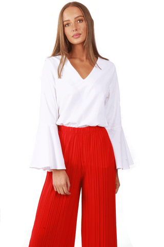 V Neck Ruffle Sleeves Flare Blouse Top