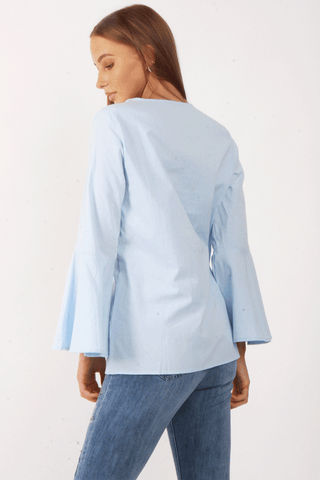 V Neck Ruffle Sleeves Flare Blouse Top