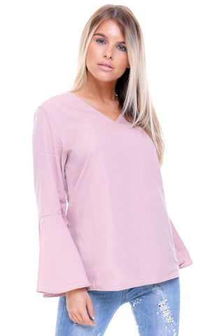 V Neck Ruffle Sleeves Flare Blouse Top