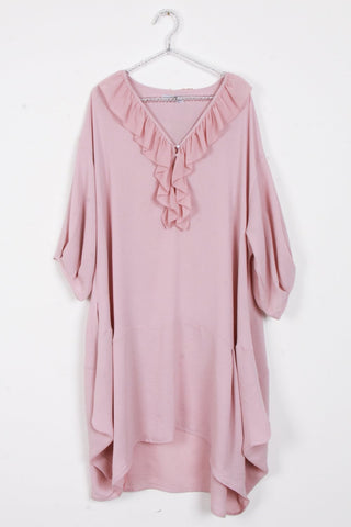 Waterfall Ruffle Detail Front Oversized Floaty Maxi Dress