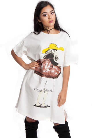 Woman Illustration With Hat print T-Shirt Dress