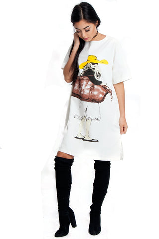 Woman Illustration With Hat print T-Shirt Dress