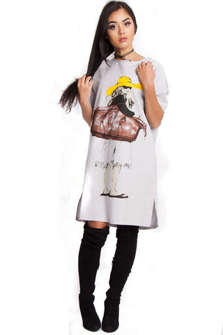 Woman Illustration With Hat print T-Shirt Dress