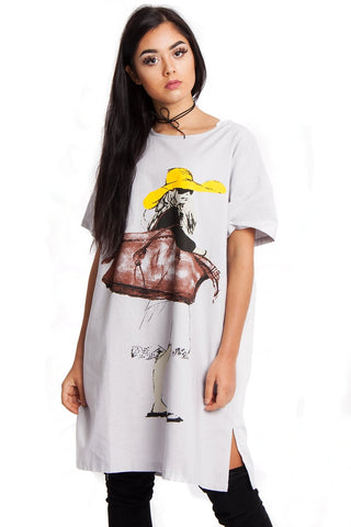 Woman Illustration With Hat print T-Shirt Dress