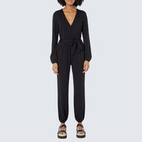 Britianmall Essentials Womens Knit Surplice Jumpsuit