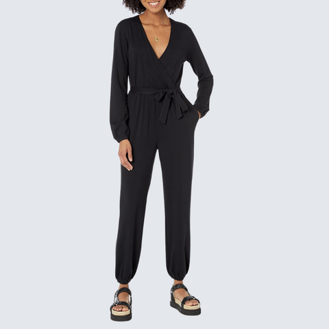 Britianmall Essentials Womens Knit Surplice Jumpsuit