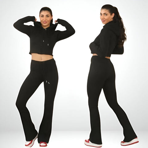 Dove Grey Cropped Hoodie & Bell Bottom Trouser Set – Chic & Comfy Loungewear