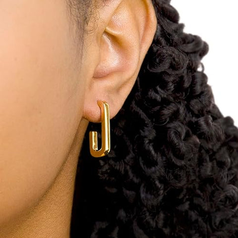 Sterling Silver Rectangular Half Hoop Earrings