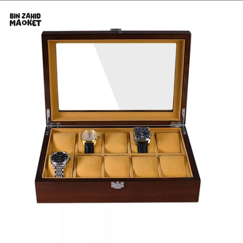 Wooden Watch Storage Box with Glass Lid