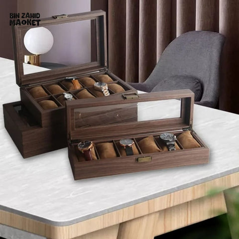 Wooden Watch Storage Box with Glass Lid