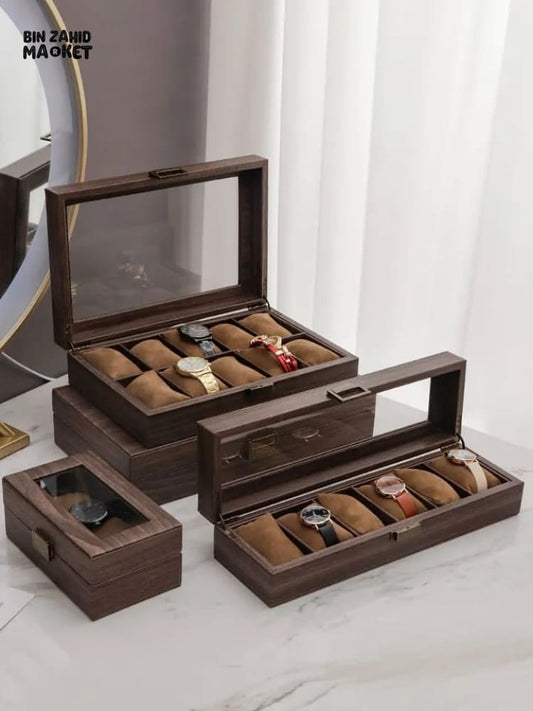 Wooden Watch Storage Box with Glass Lid